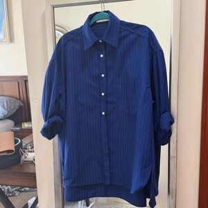 The Frankie Shop Navy Pinstripe Button-Up Shirt